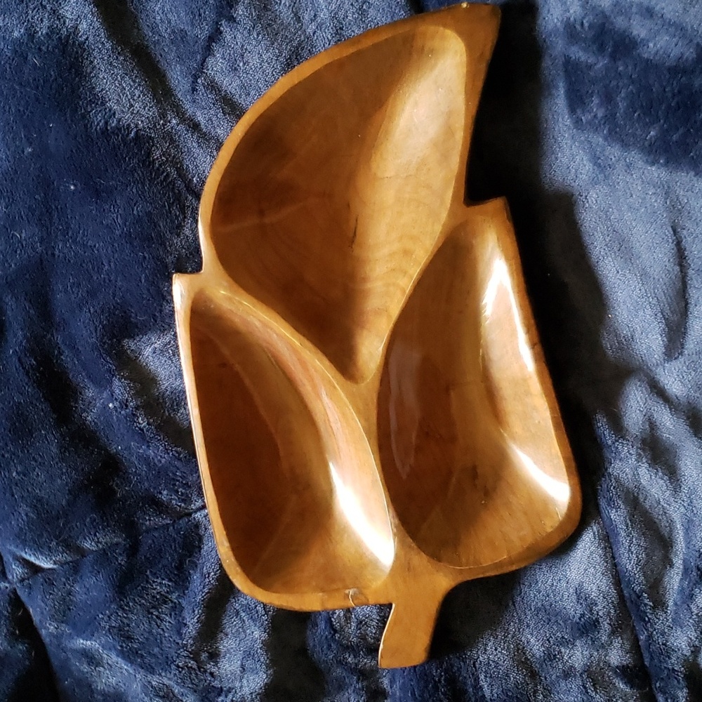 Large Vintage Boho lacquered wooden carved tray mid century modern